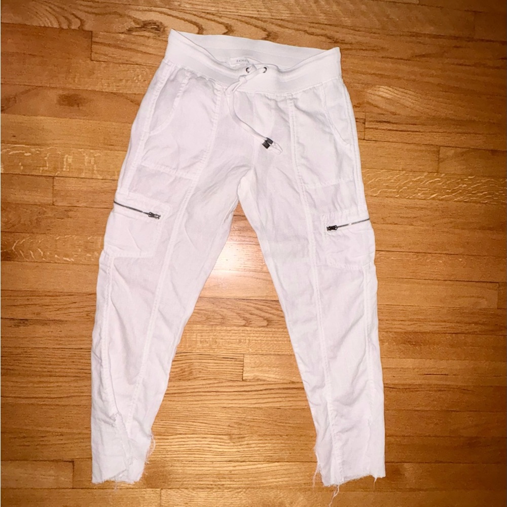 Athleta White Linen Jogger Pants Size 0 Raw Hem Drawstring Waist